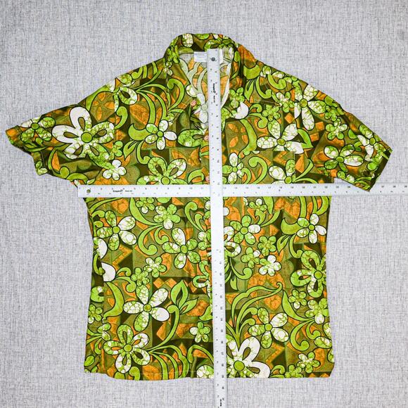 70's Vintage TownCraft JCPenney Green Retro floral Print Shirt Point collar sz L - Picture 5 of 5